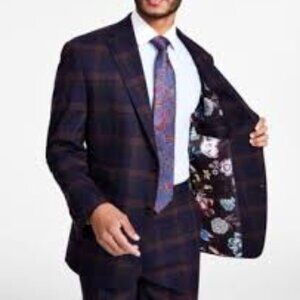Tayion Collection Mens Classic-Fit Plaid Suit J Blue burgundy 42S
